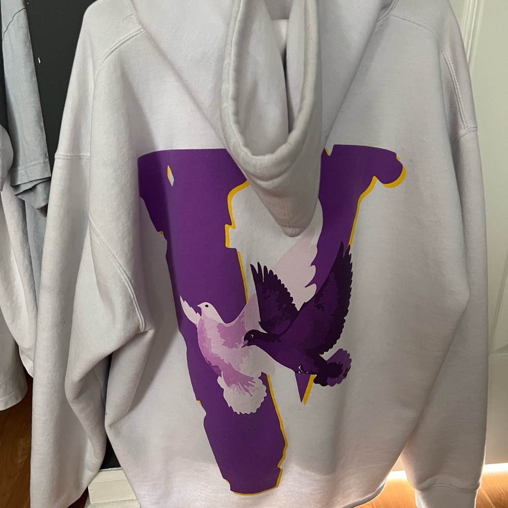 Purple and White Hoodie with Bird Design